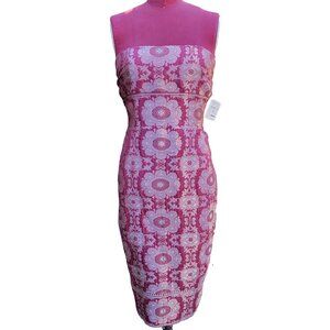 Marchesa Notte Cocktail Dress Burgundy Gold Damask Strapless Knee Length Party 4